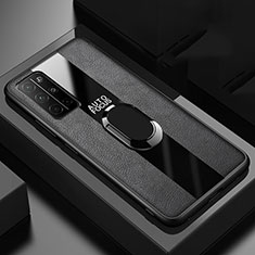 Coque Silicone Gel Motif Cuir Housse Etui avec Support Bague Anneau Aimante Magnetique pour Huawei Honor 30S Noir