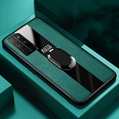 Coque Silicone Gel Motif Cuir Housse Etui avec Support Bague Anneau Aimante Magnetique pour Huawei Honor 30S Vert