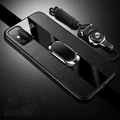 Coque Silicone Gel Motif Cuir Housse Etui avec Support Bague Anneau Aimante Magnetique pour Huawei Honor X10 Max 5G Noir