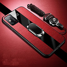 Coque Silicone Gel Motif Cuir Housse Etui avec Support Bague Anneau Aimante Magnetique pour Huawei Honor X10 Max 5G Rouge