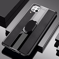 Coque Silicone Gel Motif Cuir Housse Etui avec Support Bague Anneau Aimante Magnetique pour Huawei P40 Lite Noir