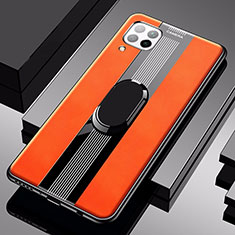 Coque Silicone Gel Motif Cuir Housse Etui avec Support Bague Anneau Aimante Magnetique pour Huawei P40 Lite Orange