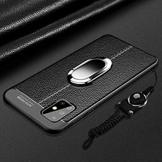 Coque Silicone Gel Motif Cuir Housse Etui avec Support Bague Anneau Aimante Magnetique pour Samsung Galaxy A71 5G Noir