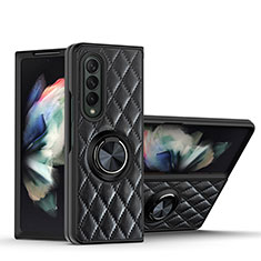 Coque Silicone Gel Motif Cuir Housse Etui avec Support Bague Anneau Aimante Magnetique pour Samsung Galaxy Z Fold3 5G Noir