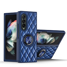 Coque Silicone Gel Motif Cuir Housse Etui avec Support Bague Anneau Aimante Magnetique pour Samsung Galaxy Z Fold4 5G Bleu