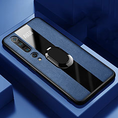 Coque Silicone Gel Motif Cuir Housse Etui avec Support Bague Anneau Aimante Magnetique pour Xiaomi Mi 10 Pro Bleu