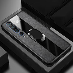 Coque Silicone Gel Motif Cuir Housse Etui avec Support Bague Anneau Aimante Magnetique pour Xiaomi Mi 10 Pro Noir