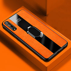 Coque Silicone Gel Motif Cuir Housse Etui avec Support Bague Anneau Aimante Magnetique S01 pour Huawei Enjoy 10S Orange