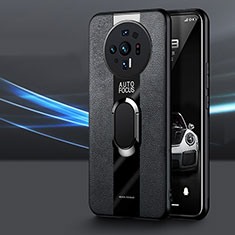Coque Silicone Gel Motif Cuir Housse Etui avec Support Bague Anneau Aimante Magnetique S01 pour Xiaomi Mi 12 Ultra 5G Noir