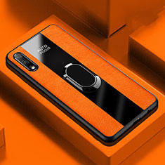 Coque Silicone Gel Motif Cuir Housse Etui avec Support Bague Anneau Aimante Magnetique S02 pour Huawei Honor 9X Orange