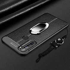 Coque Silicone Gel Motif Cuir Housse Etui avec Support Bague Anneau Aimante Magnetique S03 pour Xiaomi Redmi Note 8 (2021) Noir