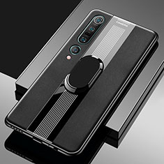 Coque Silicone Gel Motif Cuir Housse Etui avec Support Bague Anneau Aimante Magnetique S04 pour Xiaomi Mi 10 Pro Noir