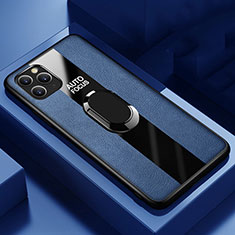 Coque Silicone Gel Motif Cuir Housse Etui avec Support Bague Anneau Aimante Magnetique T01 pour Apple iPhone 11 Pro Bleu
