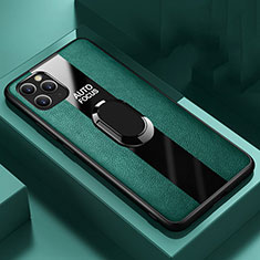 Coque Silicone Gel Motif Cuir Housse Etui avec Support Bague Anneau Aimante Magnetique T01 pour Apple iPhone 11 Pro Vert