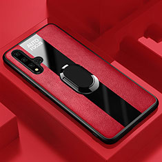 Coque Silicone Gel Motif Cuir Housse Etui avec Support Bague Anneau Aimante Magnetique T01 pour Huawei Honor 20 Pro Rouge