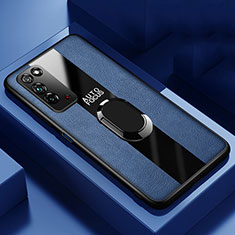 Coque Silicone Gel Motif Cuir Housse Etui avec Support Bague Anneau Aimante Magnetique T01 pour Huawei Honor X10 5G Bleu