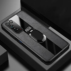 Coque Silicone Gel Motif Cuir Housse Etui avec Support Bague Anneau Aimante Magnetique T01 pour Huawei Honor X10 5G Noir