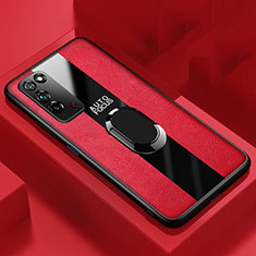Coque Silicone Gel Motif Cuir Housse Etui avec Support Bague Anneau Aimante Magnetique T01 pour Huawei Honor X10 5G Rouge