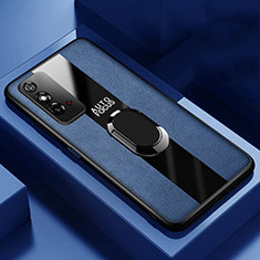 Coque Silicone Gel Motif Cuir Housse Etui avec Support Bague Anneau Aimante Magnetique T01 pour Huawei Honor X10 Max 5G Bleu