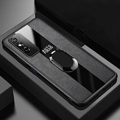 Coque Silicone Gel Motif Cuir Housse Etui avec Support Bague Anneau Aimante Magnetique T01 pour Huawei Honor X10 Max 5G Noir