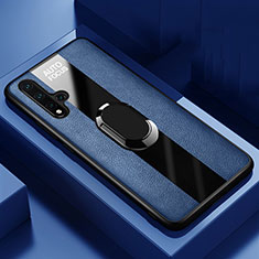 Coque Silicone Gel Motif Cuir Housse Etui avec Support Bague Anneau Aimante Magnetique T01 pour Huawei Nova 5 Bleu