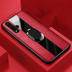 Coque Silicone Gel Motif Cuir Housse Etui avec Support Bague Anneau Aimante Magnetique T01 pour Huawei Nova 5 Pro Rouge