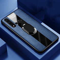 Coque Silicone Gel Motif Cuir Housse Etui avec Support Bague Anneau Aimante Magnetique T01 pour Huawei Nova 5i Bleu