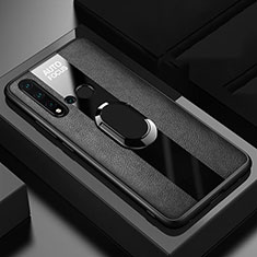 Coque Silicone Gel Motif Cuir Housse Etui avec Support Bague Anneau Aimante Magnetique T01 pour Huawei Nova 5i Noir