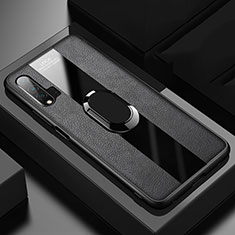 Coque Silicone Gel Motif Cuir Housse Etui avec Support Bague Anneau Aimante Magnetique T01 pour Huawei Nova 6 5G Noir
