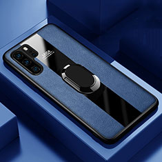 Coque Silicone Gel Motif Cuir Housse Etui avec Support Bague Anneau Aimante Magnetique T01 pour Huawei P30 Pro Bleu
