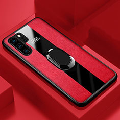 Coque Silicone Gel Motif Cuir Housse Etui avec Support Bague Anneau Aimante Magnetique T01 pour Huawei P30 Pro Rouge