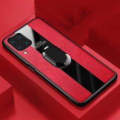 Coque Silicone Gel Motif Cuir Housse Etui avec Support Bague Anneau Aimante Magnetique T01 pour Huawei P40 Lite Rouge