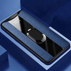 Coque Silicone Gel Motif Cuir Housse Etui avec Support Bague Anneau Aimante Magnetique T01 pour Oppo Find X Super Flash Edition Bleu