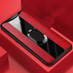 Coque Silicone Gel Motif Cuir Housse Etui avec Support Bague Anneau Aimante Magnetique T01 pour Oppo Find X Super Flash Edition Rouge