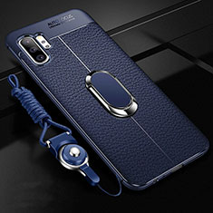 Coque Silicone Gel Motif Cuir Housse Etui avec Support Bague Anneau Aimante Magnetique T01 pour Samsung Galaxy Note 10 Plus Bleu