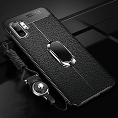 Coque Silicone Gel Motif Cuir Housse Etui avec Support Bague Anneau Aimante Magnetique T01 pour Samsung Galaxy Note 10 Plus Noir