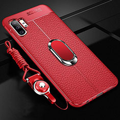 Coque Silicone Gel Motif Cuir Housse Etui avec Support Bague Anneau Aimante Magnetique T01 pour Samsung Galaxy Note 10 Plus Rouge