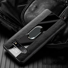 Coque Silicone Gel Motif Cuir Housse Etui avec Support Bague Anneau Aimante Magnetique T01 pour Samsung Galaxy S10 5G Noir