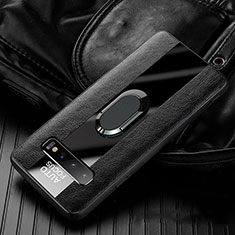 Coque Silicone Gel Motif Cuir Housse Etui avec Support Bague Anneau Aimante Magnetique T01 pour Samsung Galaxy S10 Plus Noir