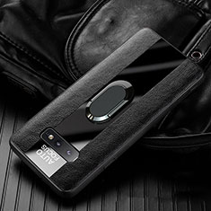 Coque Silicone Gel Motif Cuir Housse Etui avec Support Bague Anneau Aimante Magnetique T01 pour Samsung Galaxy S10e Noir