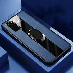 Coque Silicone Gel Motif Cuir Housse Etui avec Support Bague Anneau Aimante Magnetique T01 pour Samsung Galaxy S20 5G Bleu