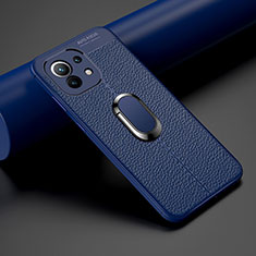 Coque Silicone Gel Motif Cuir Housse Etui avec Support Bague Anneau Aimante Magnetique T01 pour Xiaomi Mi 11 5G Bleu