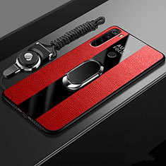 Coque Silicone Gel Motif Cuir Housse Etui avec Support Bague Anneau Aimante Magnetique T01 pour Xiaomi Redmi Note 8 (2021) Rouge