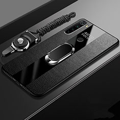 Coque Silicone Gel Motif Cuir Housse Etui avec Support Bague Anneau Aimante Magnetique T01 pour Xiaomi Redmi Note 8 Noir