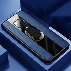 Coque Silicone Gel Motif Cuir Housse Etui avec Support Bague Anneau Aimante Magnetique T02 pour Huawei Mate 20 Pro Bleu