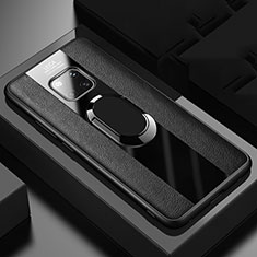 Coque Silicone Gel Motif Cuir Housse Etui avec Support Bague Anneau Aimante Magnetique T02 pour Huawei Mate 20 Pro Noir