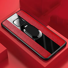 Coque Silicone Gel Motif Cuir Housse Etui avec Support Bague Anneau Aimante Magnetique T02 pour Huawei Mate 20 Pro Rouge