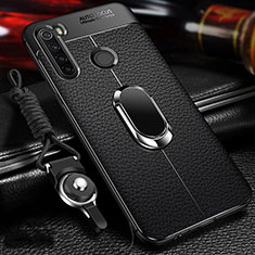 Coque Silicone Gel Motif Cuir Housse Etui avec Support Bague Anneau Aimante Magnetique T02 pour Xiaomi Redmi Note 8 (2021) Noir
