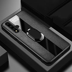 Coque Silicone Gel Motif Cuir Housse Etui avec Support Bague Anneau Aimante Magnetique T03 pour Huawei Honor 20S Noir
