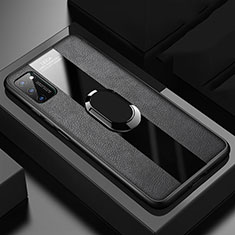 Coque Silicone Gel Motif Cuir Housse Etui avec Support Bague Anneau Aimante Magnetique T03 pour Huawei Honor V30 5G Noir